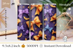 Cute Bows Tumbler Wrap, Cartoon Halloween Bats Tumbler Print Product Image 1