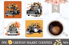 Fall Truck Square Coasters, Sunflowers Coaster Designs Product Image 1