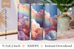 Glitter Clouds Tumbler Wrap, Glitter Rainbow Tumbler Design Product Image 1