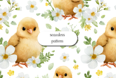 Cute Baby Chick Seamless Pattern Watercolor Spring Design Product Image 1
