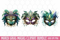 Mardi Gras Masks Clipart, Watercolor Mardi Gras Mask Product Image 1