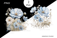 Watercolor Blue Wildflowers Clipart, Bouquet Clipart Product Image 1