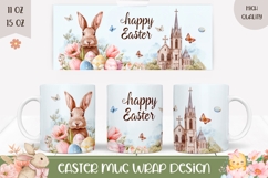 Watercolor Easter Bunny Mug, Colorful Easter Eggs Mug Product Image 1