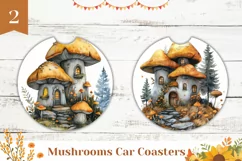 Mushroom House Car Coaster, Watercolor Mushroom Sublimation Product Image 1