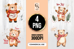 Cute New Year Bear 2026 Clipart Sublimation PNG Product Image 1