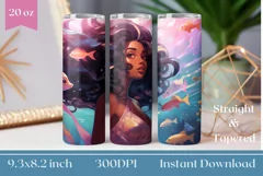 Colorful Mermaid Wrap Design 20 oz, Kawaii Mermaid PNG Product Image 1