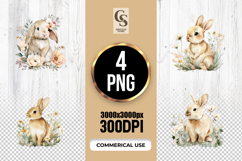 Watercolor Bunny With Wildflowers Clipart Sublimation PNG Product Image 1