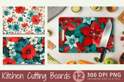 Red &amp; Teal Flowers Cutting Boards sublimation Designs Product Image 1