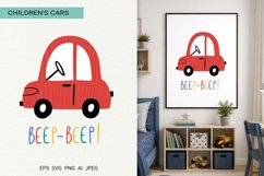 Cute Red Car Nursery Poster Print | EPS SVG PNG JPG Product Image 1