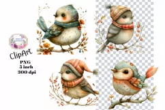 Birds, Christmas, Fall, Ephemera, PNG, watercolor, Clipart Product Image 1