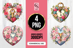 Floral Heart Lock Clipart Sublimation PNG Product Image 1
