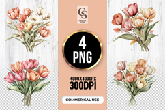 Vintage Tulip Bouquet Clipart Sublimation PNG Product Image 1