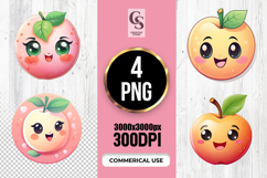 Cute Peach &amp; Apple Kawaii Characters Clipart Sublimation PNG Product Image 1