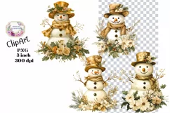 Christmas, Snowman, Gold, Ephemera, PNG, watercolor, Clipart Product Image 1