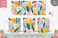 Cartoon Tulips Mug Wrap, Floral Mug, Flowers Mug Template Product Image 1