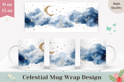 Watercolor Moon Mug Wrap Design, Celestial Mug Template Product Image 1