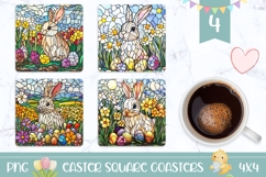 Stained Glass Easter Square Coasters, Easter Bunny PNG Product Image 1