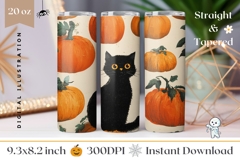 Cartoon Black Cat Tumbler Design, Halloween Pumpkins PNG Product Image 1