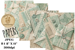 Shabby Chic, Blue/Green, Paper, Floral, Papers, Junk Journal Product Image 1