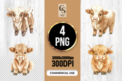 Cute Baby Highland Cow Watercolor Clipart Sublimation PNG Product Image 1