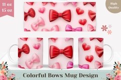 Pink Bows Mug Wrap Design, Cartoon Love Hearts Mug Design Product Image 1