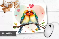 Lovebirds Watercolor Heart Mouse Pad PNG Design Product Image 1