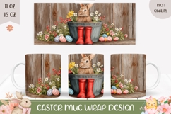 Cartoon Easter Bunny Mug PNG, Floral Easter Mug Wrap Product Image 1