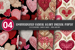 Embroidered Floral Heart Digital Paper Product Image 1