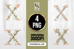 Floral Letter X Watercolor Alphabet Clipart Sublimation PNG Product Image 1