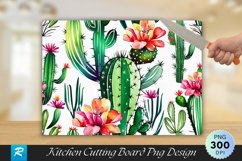 Cute Cactus with Watercolor Floral Cutting Board Sublimation Product Image 1