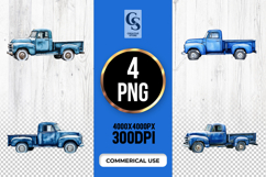 Blue Vintage Truck Clipart Sublimation PNG Product Image 1