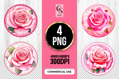 Pink Rose Round Clipart Sublimation PNG Product Image 1