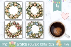 Easter Wreath Square Coaster PNG, Easter Wreath Sublimation Product Image 1