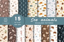 Sea animals seamless pattern, Nautical digital paper set Product Image 1