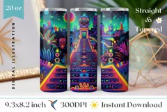 Mexican Tumbler Wrap Design, Neon Tumbler Sublimation Product Image 1