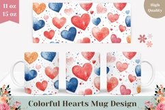 Colorful Love Hearts Mug Wrap, Cartoon Hearts Mug Template Product Image 1