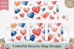Colorful Love Hearts Mug Wrap, Cartoon Hearts Mug Template Product Image 1