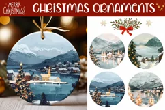 Watercolor Christmas Village Ornaments, Winter Ornaments Product Image 1
