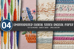 Embroidered Floral Stitch Digital Paper Product Image 1