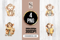 Cute Monkey School Characters Clipart Sublimation PNG Product Image 1