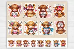 Cute Highland Cow. Valentines Print & Cut Stickers PNG Product Image 2