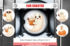 Car Coaster Boho Pumpkin Ghosts Product Image 1