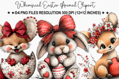Whimsical Easter Animal Clipart Watercolor Easter Bunny PNG Product Image 1