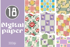 Floral Gingham Check Digital Papers Product Image 1