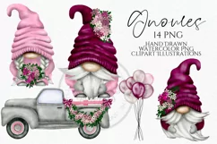 Pink Burgundy Flowers Gnomes | Gnome Clipart PNG Product Image 1