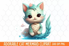 Adorable Cat Mermaid Clipart, Watercolor Clipart Product Image 2