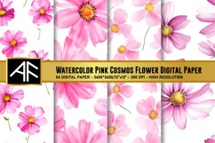 Watercolor Pink Cosmos Flower Digital Paper Product Image 1