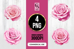 Pink Rose Clipart Sublimation PNG Product Image 1