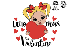 Little Miss Valentine SVG Cute Girl Holding Red Heart Art Product Image 1