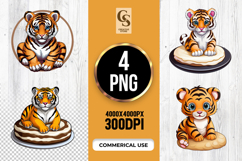 Cute Tiger Cub Sitting On Cake Clipart Sublimation PNG Product Image 1